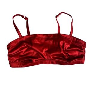 Aerie Red Satin Stretch Bandeau XL Bralette Wireless Adjustable Back Closure